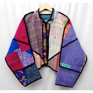 ART&ART Premium Women's Cotton Kantha <b>Jacket</b> <b>Short</b> Eco-Friendly Vintage Pattern Logo Open Stitch Closure Handmade - Product Image 1