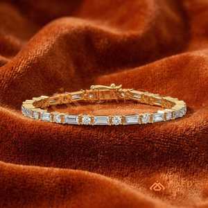 Gold Round Moissanite Tennis Bracelet Secure Clasp Daily Wear Fashion Jewelry Gift <b>For</b> Women And <b>Men</b> Sparkle Comfort Style - Product Image 1