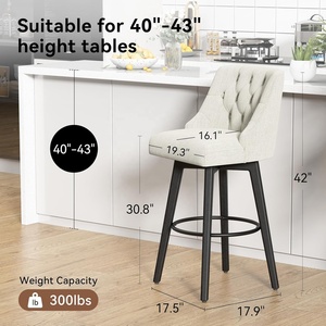 Taburetes de Bar Giratorios de 30 Pulgadas de Altura, Patas de <span class=keywords><strong>Madera</strong></span> Maciza, Respaldo Tapizado en Tela de Lino, Reposapiés <span class=keywords><strong>Blanco</strong></span> - Product Image 3