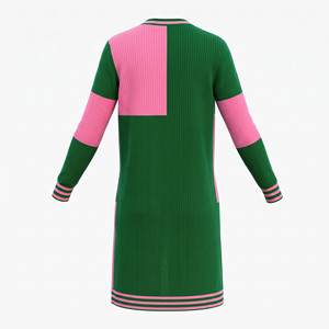 Women <b>Long</b> Sleeve Color Blocked <b>Cardigan</b> Rib Knit Open Front Casual Full <b>Length</b> Green Pink Acrylic Material Anti-Pilling - Product Image 2