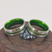 Bague en carbure de tungstène argenté brossé avec incrustation en aluminium vert, alliance unisexe de 8 mm pour couples, bijoux tendance en gros