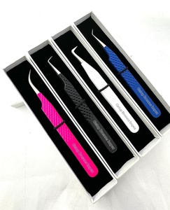 Wholesale GETUP BROSONS IMPEX Stainless Steel Anti-Magnetic Powder Coating Diamond Grip <b>Silver</b> Tip Eyelash Extension Tweezers - Product Image 4