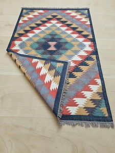 Alfombra Kilim Hecha a Mano con Patrón Geométrico, Tejido Plano de Lana y Acrílico, Rectangular, Reversible, con Base de Yute, para Pasillo - Product Image 4