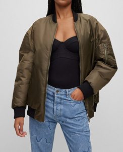 Custom Women's Winter Mandarin Collar Bomber <b>Jacket</b> Lightweight Windproof Casual <b>Zip</b> <b>up</b> Streetwear Sports Outdoor Wear OEM ODM - Product Image 1
