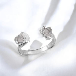Herkimer Diamond <b>Adjustable</b> <b>Ring</b> 925 Sterling Silver Gold Plated Birthstone Jewelry - Product Image 1