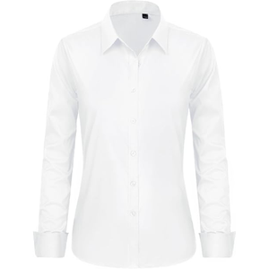 Camisa de vestir elástica con botones para mujer, blusa de trabajo de manga larga con cuello para oficina y uso informal de negocios - Product Image 1