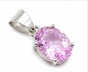 Kunzite 925 Sterling Silver Pendant, Oval Faceted Pink Kunzite Gemstone Pendant, Handmade Silver <b>Necklace</b>, - Product Image 2
