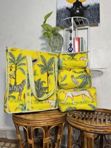 Bolsa de Mano de Algodón con Estampado Tropical Amarillo, Diseño de Cebra y Guepardo, Estilo Bohemio, Cierre de Cremallera, 18x18 Pulgadas, Cadenas, para la Playa, Compras de Verano - Product Image 6