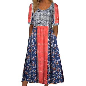 Vestido largo de verano 2026 para mujer, estilo bohemio con estampado, cuello redondo y manga corta, para Europa y Estados Unidos - Product Image 5