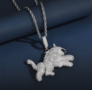Collar Hip Hop Plateado con Colgante de Lobo de Moissanita Iced Out para Hombre, Joyería para Fiesta - Product Image 3
