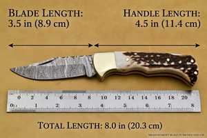 Cuchillo Plegable Utilitario de Acero de Damasco Hecho a Mano OEM con Mango de Asta Natural, Refuerzos de Acero y Diseño Compacto para Bolsillo - Product Image 6