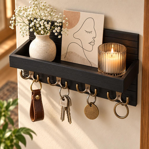 Wooden Wall Mounted <b>Key</b> <b>Holder</b> with Shelf and Hooks Entryway Organizer <b>Key</b> Rack Mail Storage Rustic <b>Home</b> Decor - Product Image 4