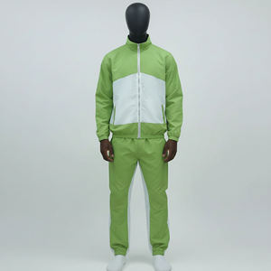 Ensemble de survêtement pour homme vert lime et blanc avec veste à col montant zippée et pantalon de jogging, tenue de sport active - Product Image 5