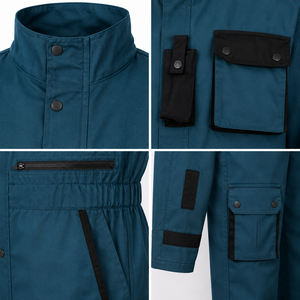 Combinaison de travail pour homme respirante à deux tons, en sergé de coton poly, avec poches cargo, taille élastique, uniforme de technicien industriel - Product Image 4