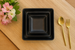 Modern Beige <b>Ceramic</b> Serving <b>Plates</b> and Bowl Collection Minimal Square <b>Ceramic</b> Dish Set Designer Square <b>Ceramic</b> Dinner Set - Product Image 3