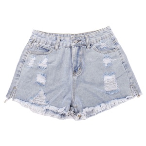 Shorts en jean déchirés à taille haute pour femme, décontractés, d'été, à ourlet effiloché, délavés - Product Image 6
