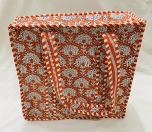 Bolsa de Mano Acolchada con Estampado Floral Naranja, 100% Algodón, con Cierre de Cremallera, Tamaño Grande, Asa Larga, para Compras y Fiestas - Product Image 1