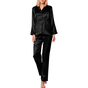 Conjunto de Pijama de Satén de Corte Holgado, Estilo Cárdigan Abierto por Delante con Mangas Largas y Pantalones Anchos para Mayor Comodidad - Product Image 2