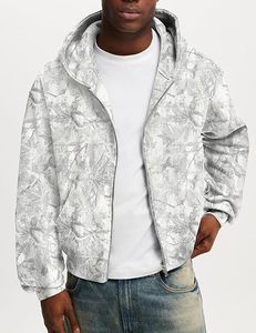 Sudadera con Capucha para Hombre, Gris con Estampado Floral, Cierre de Cremallera, Corte Regular, Informal, para Otoño, 100% Poliéster Tejido Transpirable - Product Image 2