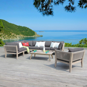Contemporary Outdoor <b>Garden</b> <b>Sofa</b> Set with Wooden Frame and Gray Cushions for Patio Use - Product Image 1