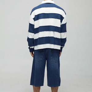 T-shirt personnalisé à manches longues en coton tricoté 100 %, anti-plis, à rayures, style rugby, décontracté et vieilli pour homme – Collection été - Product Image 4