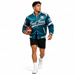 Custom Satin Varsity <b>Jacket</b> Mens <b>Vintage</b> <b>Bomber</b> <b>Jacket</b> Windproof Applique Embroidery Satin <b>Jacket</b> - Product Image 5