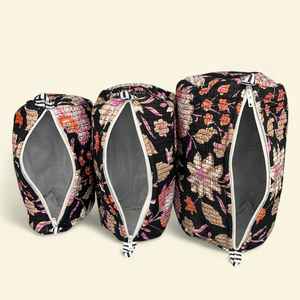 Juego de 3 Bolsas de Cosméticos Acolchadas Impermeables de Algodón, con Cierre Fijo, Organizador de Maquillaje Floral, Kit de Viaje - Product Image 6