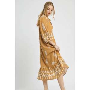 Umgee Johnny Collar Midi Vestido Con Dobladillo Con Volantes Y Diseño Impreso Variante Cumplido Manualmente - Product Image 2