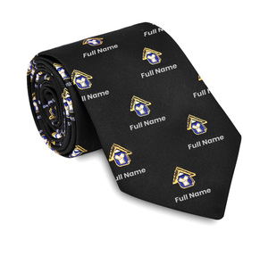 Corbata Formal Masónica de Lujo Past Master, de Poliéster Negro, con Bordado Personalizado y Estampado Floral - Product Image 2