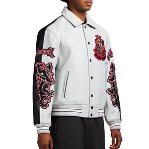 Wholesale Top Selling <b>Men's</b> <b>White</b> Leather Avirex <b>Jacket</b> High Quality Custom Logo Applique Embroidery Avirex Leather <b>Jacket</b> <b>Men</b> - Product Image 5