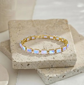 Emerald Cut Moonstone Sterling Silver Gold Plated Handmade Charm <b>Bracelet</b> for Women Elegant Wedding & Anniversary Gift - Product Image 1