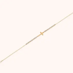 Cross Religious Bracelet E/VS 14K Solid Gold HPHT 0.25ct Lab Diamond Cross Charm Bracelet with Pear Drop Christian Gift Jewelry - Product Image 5