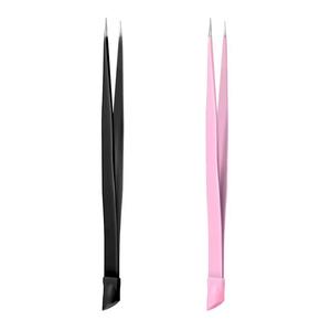 Precision Eyelash Tweezers Stainless Steel <b>Smooth</b> Tip Black and Pink Gradient Handle Makeup <b>Tools</b> - Product Image 1