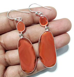 Natural Orange Banded Agate Dangle <b>Earrings</b> Solid 925 Sterling <b>Silver</b> Handmade IGI Certified Drop Gemstone Jewelry Gifts - Product Image 3