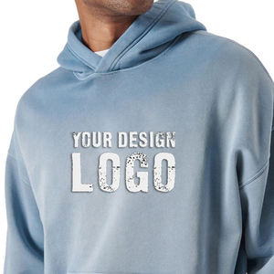 Customized Embroidered Winter Low MOQ Cotton No Drawstring Oversized <b>Men's</b> Hoodie Outdoor Casual Drop Shoulder Loose Heavyweight - Product Image 3