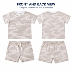 Ensemble t-shirt et short unisexe à manches longues en coton tricoté, col rond, couleur unie, couleur personnalisée, tenue décontractée d'été pour homme - Product Image 2