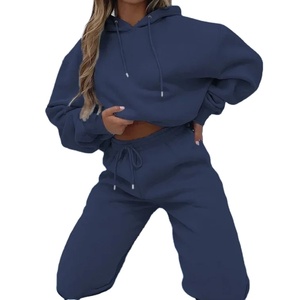 Conjuntos gruesos informales de oficina para mujer, conjuntos de dos piezas de otoño, chándal, sudaderas con capucha, pantalones largos con cordón de bolsillo, traje - Product Image 3