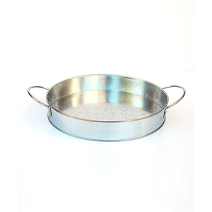 Fancy Design Round Galvanized Tin Serving Platter With Handles Creative Metal Food & <b>Drink</b> Serving <b>Tray</b> For Home Decoration - Product Image 1