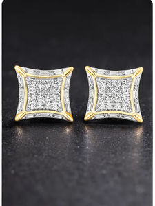 SHRAMAN JEWELS 10K Gold Rhodium Luxury Jewelry Trendy Design Lab Grown Halo Cluster Screw <b>Back</b> Stud <b>Earrings</b> Wedding Engagement - Product Image 5