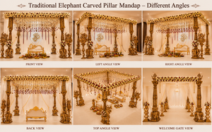 Trending Temple Style <b>Elephant</b> Theme Antique Gold Finish Mandapam Traditional <b>Elephant</b> Carved Pillar Mandap For Hindu Weddings - Product Image 6