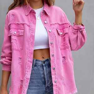 Veste en jean décontractée pour femme, brodée et ornée de clous, en coton, lavable - Product Image 6