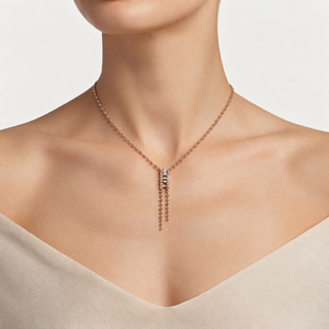 สร้อยคอทองคำ 14K สีโรสโกลด์ ประดับลูกปัดทรงกลม ดีไซน์ Y-Drop Lariat พร้อมพู่ห้อย สร้อยคอแฟชั่นสำหรับผู้หญิง - Product Image 1
