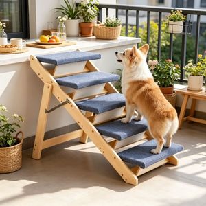 Moderne Scale per Animali Domestici in Bambù con Design Antiscivolo, Lavabile e Impermeabile per Uso Interno in Soggiorno - Product Image 1