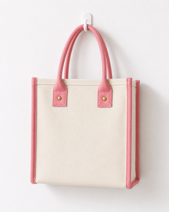 Sac fourre-tout en toile bicolore avec poignées et finitions en PU bleu clair, forme carrée, style simplicité urbaine, toile de coton épaisse - Sac fourre-tout en toile - Product Image 6