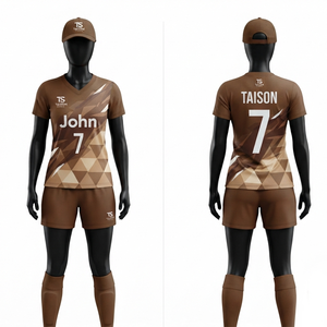 Maillot de football pour homme en polyester interlock premium 140g, manches courtes, beige et bordeaux, sublimation, logo personnalisé, kit de football d'équipe OEM - Product Image 2