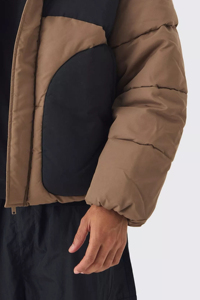 Blouson matelassé à capuche color block personnalisé, style urbain, fermeture éclair avant, beige, coupe-vent, hiver, homme, poches – Meilleures ventes - Product Image 6