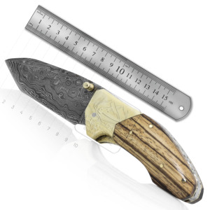 Damascus Steel Folding Knife DD-FK-518 Zebra Wood Handle Handmade Pocket Knife Outdoor Hunting Multi <b>Tool</b> Bushcraft - Product Image 6