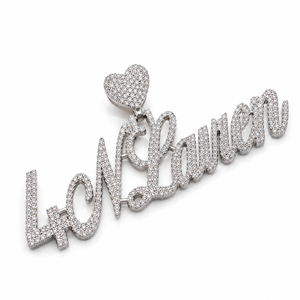 Pendentifs personnalisés en argent sterling 925 plaqué or avec nom en cursive, fermoir cœur, cristaux étincelants, style hip-hop, cadeau unisexe - Product Image 1