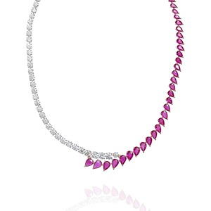 Collar de diseño para mujer con rubíes, cristales de corte pera y diamantes de imitación, plata 925, moissanita, joyería de boda, cadena con cuentas - Product Image 1
