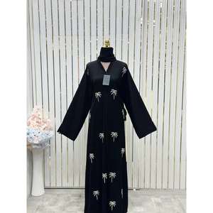 Abaya Abierta Clásica Negra con Bordado de Palmeras, Elegante y Modesta, para Uso en la Oficina y Eventos Formales, Venta al Por Mayor - Product Image 6